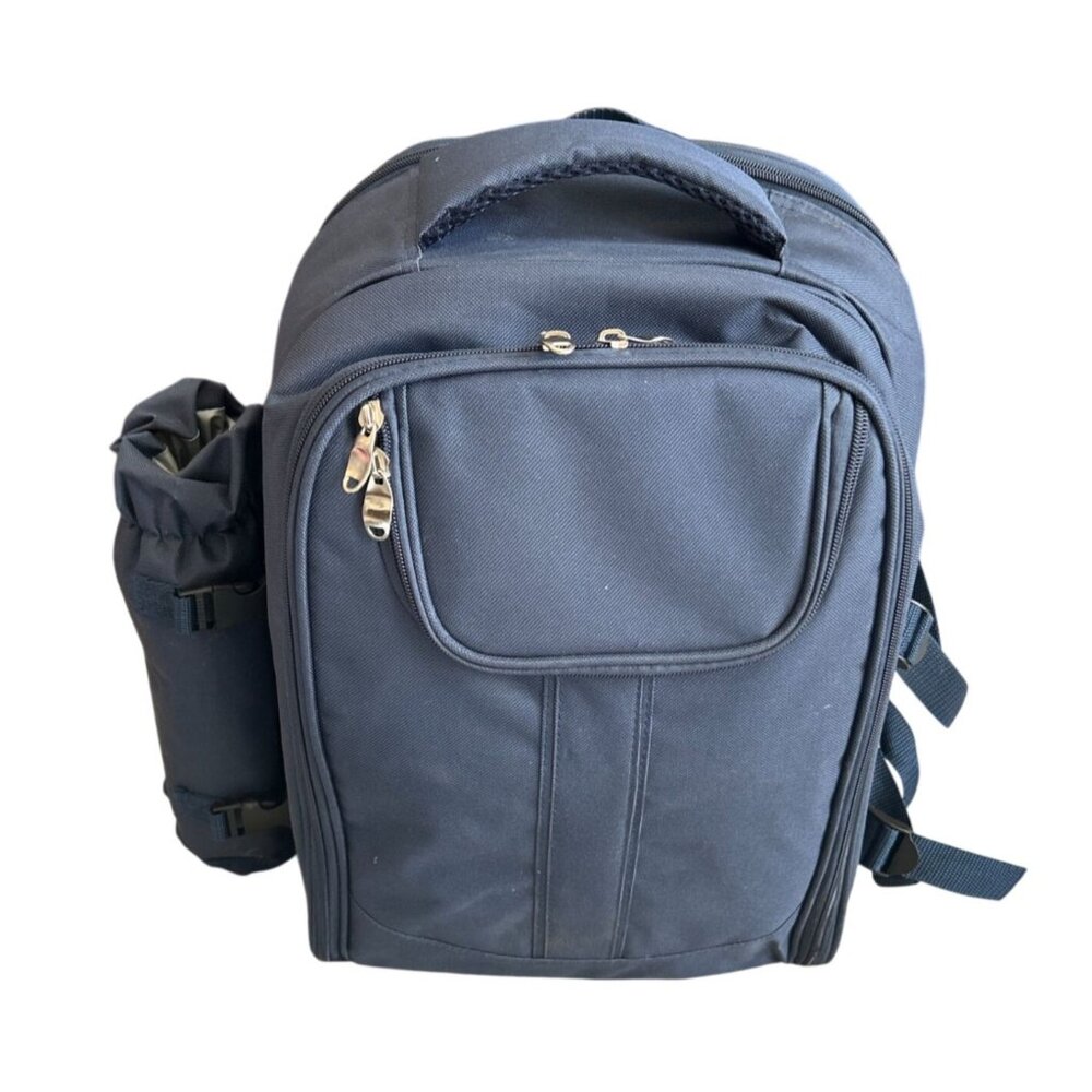 Insulated Picnic Backpack For 4 With Blanket Side Wine Cooler Full Dinnerware